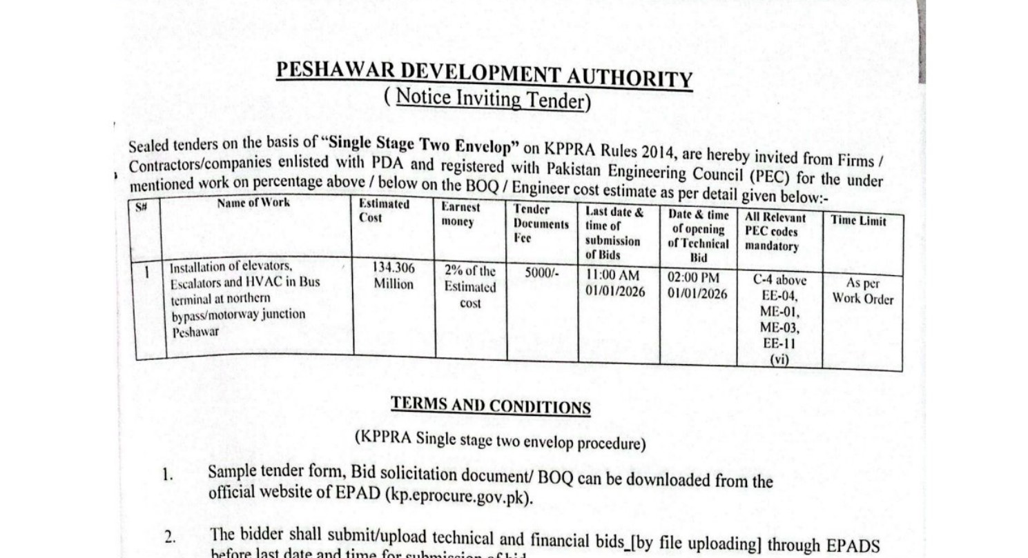 Installation of Elevators, Escalators and HVAC in Bus Terminal at Northern Bypass/Motorway junction 