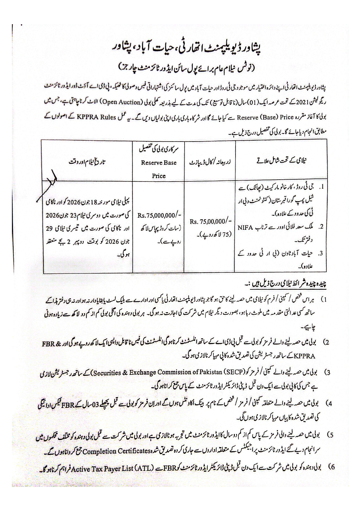 Auction Notice for Pole Sign Advertisement Charges