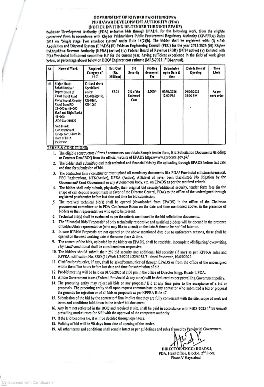 Notice Inviting Tender through EPADS  