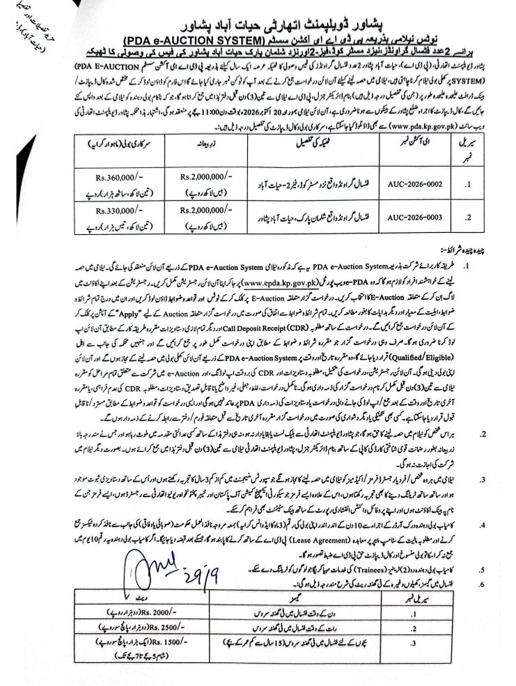 Aution of 2-Nos Futsal Ground Near Mr Cod Phase 2 Hayatabad